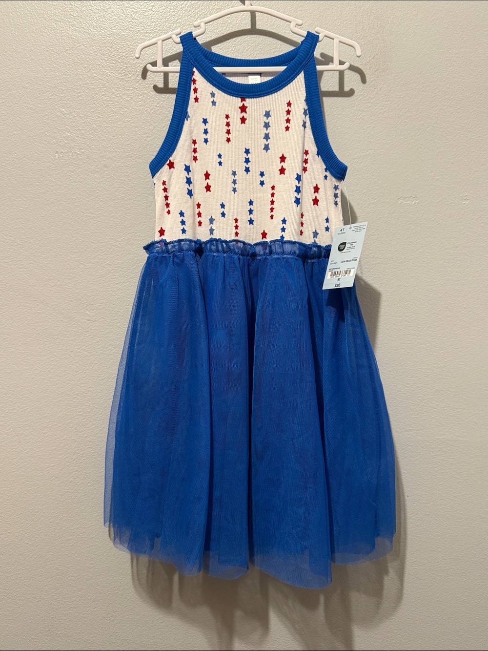 okie dokie 4T 4th of July Red White and Blue Star Tulle Dress